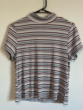 Anthropology-The Blair Baby Tee by Maeve: Mock-Neck Striped Edition- Large